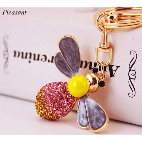 New Exquisite Crystal Bee Keychain Cute Animal Insect Lady Bag Car Key Ring Metal Pendant Gift