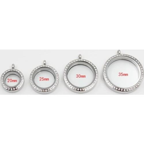 New Screw Waterproof Stainless Steel Floating Locket Pendant With Rhinestone Living Memory Glass Locket Christmas Day Gift