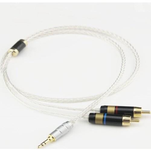 Single Crystal Silver HIFI Computer Audio Cable Double Lotus plug One Point Two Audio Cable 3.5mm to 2RCA