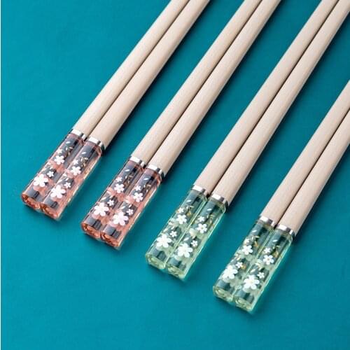 A Pair High-quality Flower Chopsticks Mildew Proof 24cm Amber Glass Fiber High Temperature Sushi Food Stick Chopsticks for Hotel