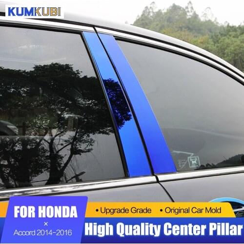 Fit For Honda Accord 2014 2015 2016 Black Blue Stainless Steel Window Trims Center Pillar Cover Trims Exterior Accessories 6pcs