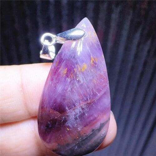 Genuine Natural Auralite 23 Cacoxenite Purple Red Pendant Rutilated Quartz 39x20x7mm Water Drop Women Men Necklace AAAAA