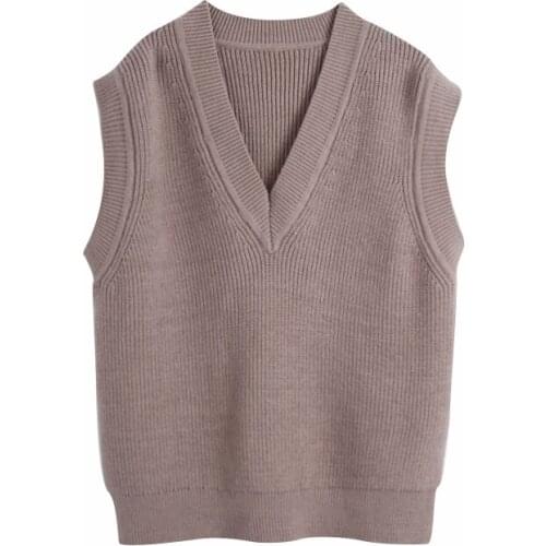 PUWD Vintage Woman Loose V Neck Knitted Vest Spring Autumn Fashion Ladies Soft Sleeveless Sweater Female Casual Oversized Tank