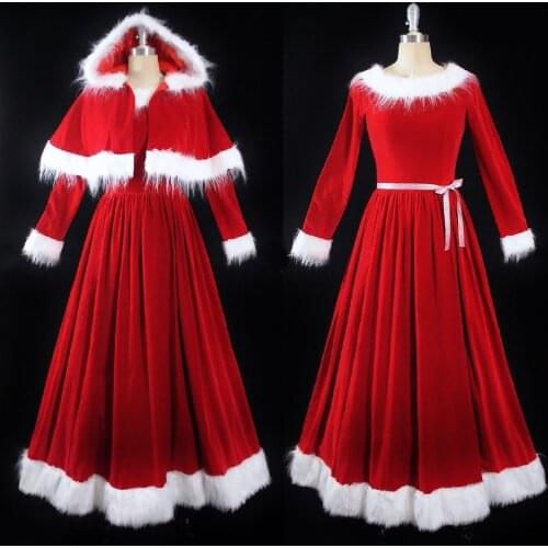 Christmas santa dress Mrs claus costume dress with cape cloak christmas medieval velvet dress custom made plus size custom made