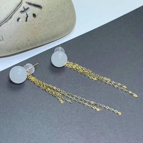 SHILOVEM 18k yellow gold real natural White Jasper Stud Earrings classic wholesale Fine women gift new myme0808222hby