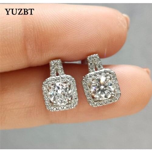 YUZBT Solid 925 Silver Total 1 Carat Excellent Cut Gemstone Square Drop Earrings Diamond Test Past D Color Moissanite Earrings