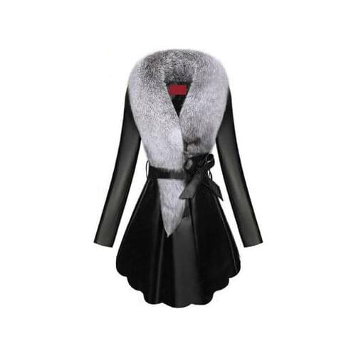 Faux Fur Coat Women Winter Female Sheepskin Coats Pure Color Faux Fox Fur Collars Snap Fastener Furs