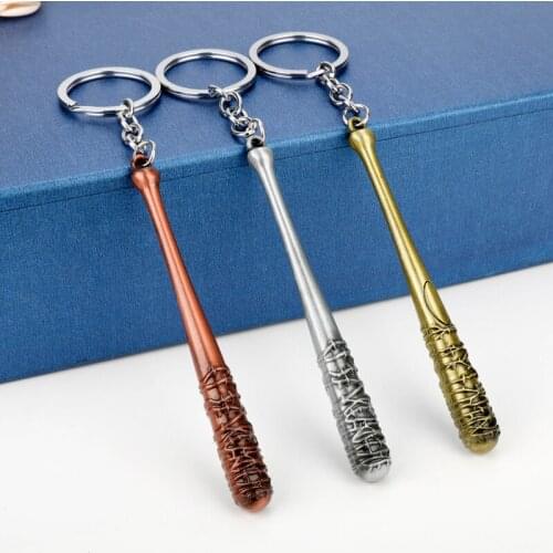 Alloy Metal Keychain Jewel Mini Baseball pole Shape Pendant Keyring Sports Theme Car Key chain Creative Gifts for Friends