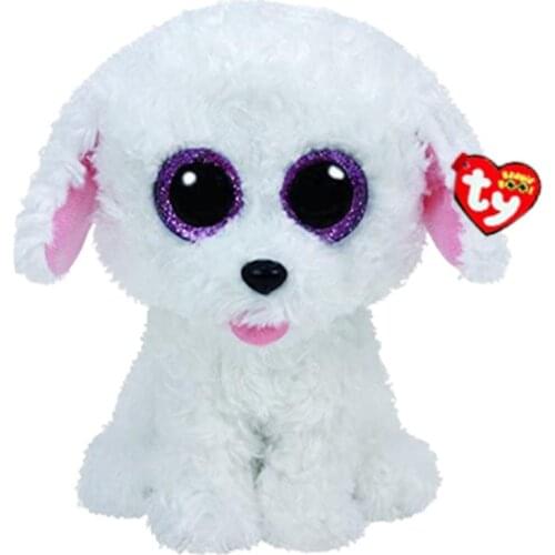 TY Big Eyes Beanie Boos White Curly Dog Plush Stuffed Animal Collectible Doll Toy Boys Girl Christmas Birthday Gift 15cm