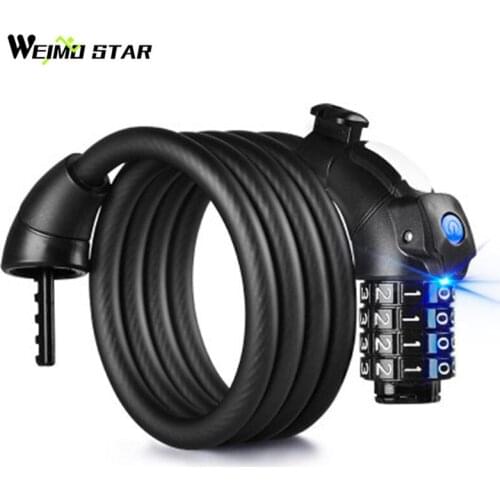 Weimostar 1.2M 1.8M Anti Theft Cycling Lock Mountain Safety Password Bicycle Lock With Light Quality Steel Road Bike Lock Chain