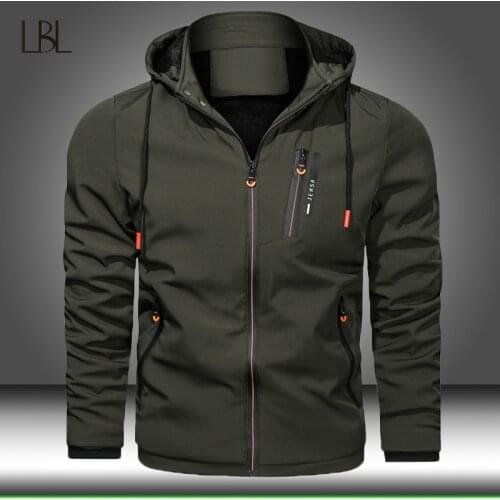 Mens Windbreaker Jackets Winter Fleece Military Hooded Coat Male Casual Thick Bomber 2021 New Autumn Jackets Men Warm Outwear