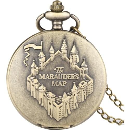 The Marauders Map Copper Pocket Watch FOB Clock Vintage Necklace Pendant Clock Women Men Chain Souvenir Gifts reloj de bolsillo
