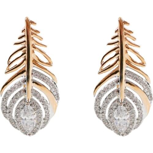 LANFLORA fashion leaves zircon copper alloy women stud earrings for birthday party gift cheap wholesale price