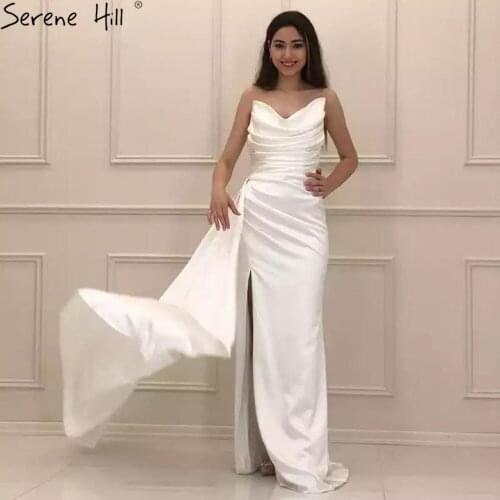 Rose Simple Satin Sexy Evening Dresses Gowns 2020 One Shoulder A-Line High Split For Women Party Night BLA71369 Serene Hill