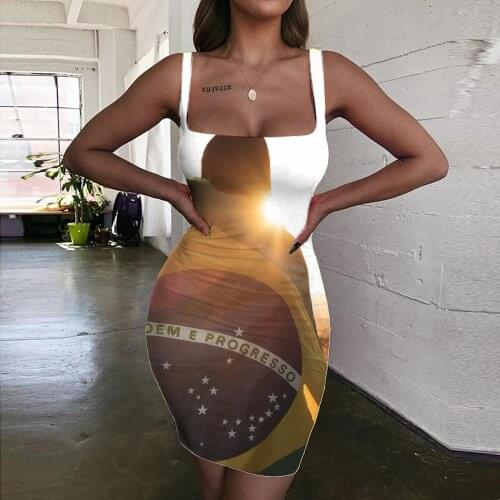 Giyu Brand Brazilian Flag Dress Women Love 3d Print Harajuku Bodycon Dress Brazil Ladies Dresses Vintage Halter Sleeveless