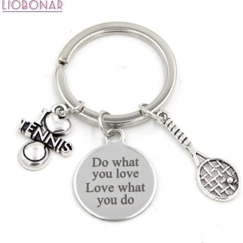 10PCS New Arrival Stainless Steel Key Chain Sport I Love Tennis Key Chain Keyring Tennis Racket Lover Gifts for Men Women