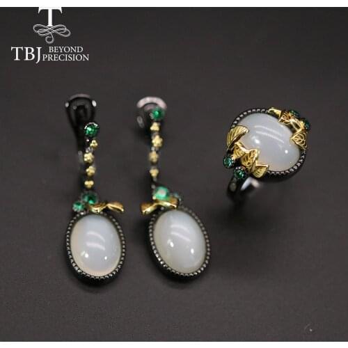 100% Natural moonstone jewelry set 925 sterling silver gemstone ring clasp earring fine jewelry for women wife mom nice gift