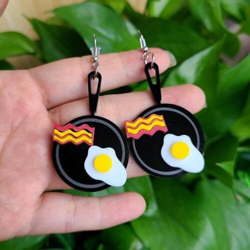 2021 Trend Fried Egg Saucepan Cool Earrings for Women Statement Funny Fashion Party Food Earring Geometry Creative Jewelry Cute