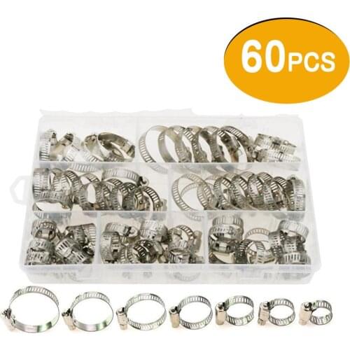60Pcs Stainless Steel Hose Clamps Clips Fuel Oil Water Fastener Assortment Kit for Band Clamp Metal Fastener Assortment Kit
