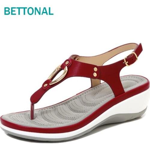 BETTONAL Metal Decoration Sandals Women Shoes Wedge Heel Beach Casual Fashion Sandalias Chaussure Femme 2021 Summer Sandles