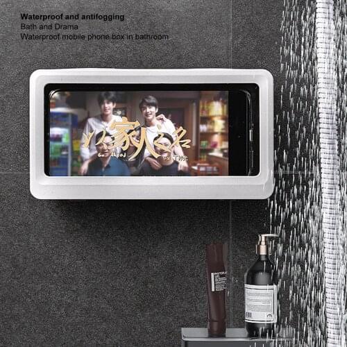 Phone Holder Waterproof Storage Case Box Wall Mounted All Covered Mobile Phone Shelves Self-Adhesive Bathroom Shower Accessories