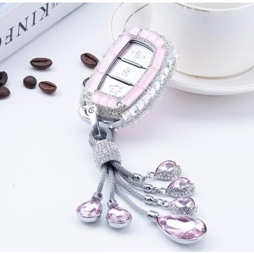 Diamond Car Key Case Cover Holder For Hyundai Creta I10 I20 Tucson Elantra Santa Fe 2016 2017 2018 Remote Smart Protector Shell