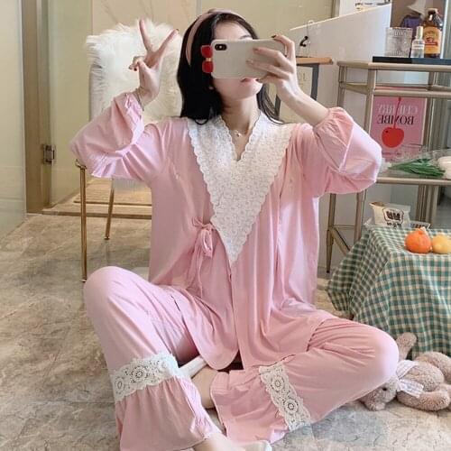 Fdfklak Modal Maternity Nursing Sleepwear Suit M-XXL Plus Size Loose Sleep Clothes For Pregnant Women Pregnancy Pajamas