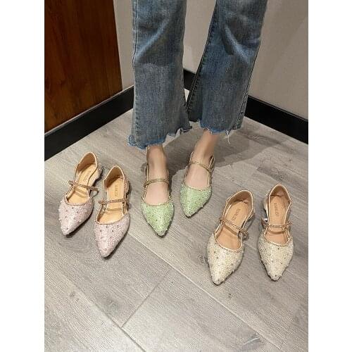 Exquisite Sequined Cloth Pointed Shallow Mouth Set Feet Flat Comfortable Womens Single Shoes Summer Hot Casual Shoes
