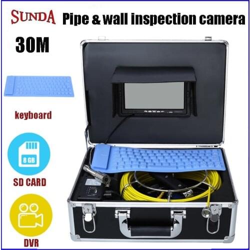 30m cable drain sewer industrial endoscope camera pipe inspection camera with dvr 8GB sd card recorder free shipping keyboard