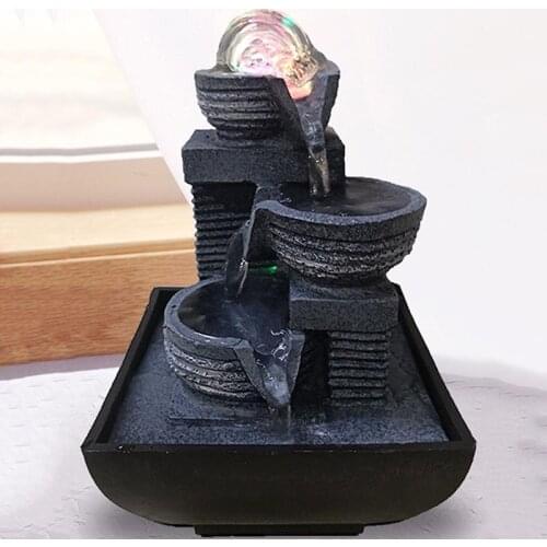 220V Creative Indoor Fountain Tabletop Waterfall Ornaments Water Fountains Feng Shui Home Decor Accessories Art Resin Craft Gift
