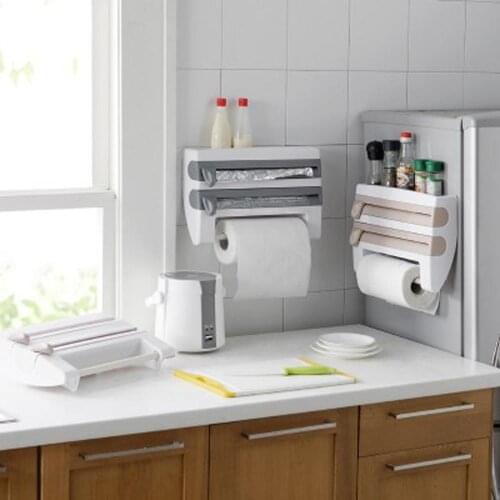 Kitchen Organizer Cling Film Sauce Bottle Storage Rack Tin Foil Paper Towel Holder Kitchen Shelf Plastic Wrap Cutting