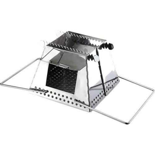 Outdoor Portable Stove Stainless Steel Folding Wood Stove with Handles for Backpacking Camping