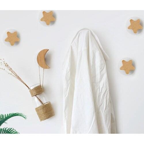 Nordic Ins Wooden Coat Hooks Bathroom Organizer Beech Star Moon Shelf Key Holder Home Decoration Accessories For Living Room