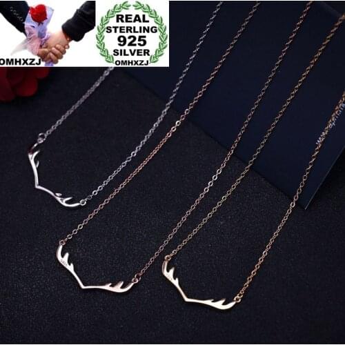 OMHXZJ Wholesale Personality Fashion OL Woman Girl Party Wedding Gift Antler 925 Sterling Silver 18KT Rose Gold Necklace NC28