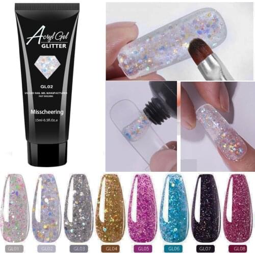 15ml Poly Nail Gel Glitter Builder Gel Extensions for Manicure Nails Art Design Luminous Poly Nails Art Tool Gel Semi Permanent
