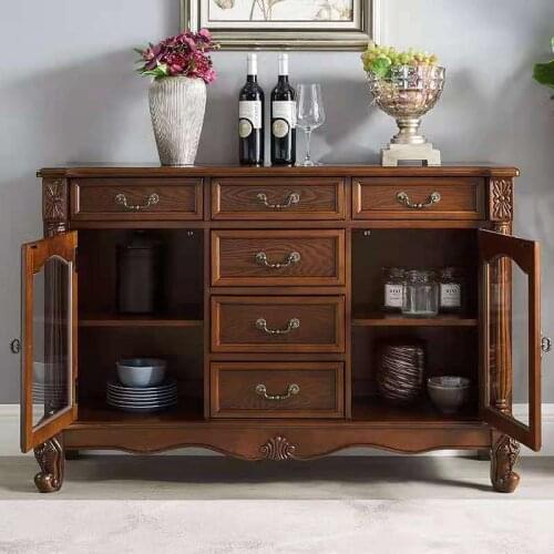 Simple American solid wood dining side cabinet wine cabinet household kitchen cupboard European living room wall storage cabinet