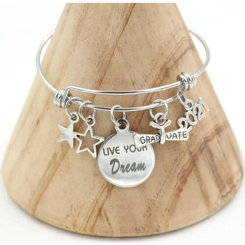 Stainless Steel Wire Bangle Live Your Dream Graduate 2021 Graduation Bracelet Bangle Jewelry Gifts for Graduaters Pulsera