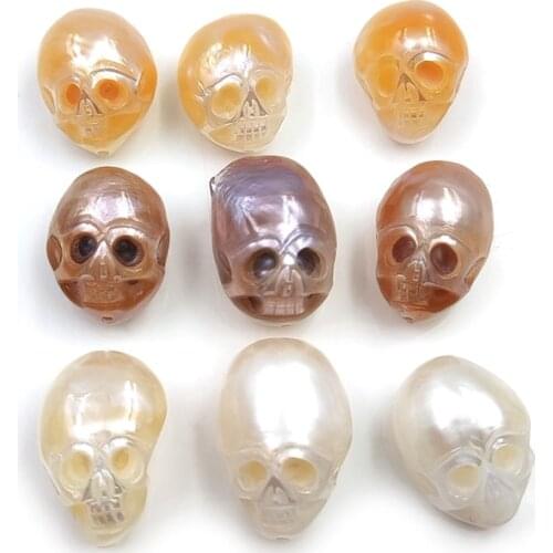 Natural Hand carved pearls handmade pearl skulls for necklace making engrave freshwater pearl craft jewelry with hole