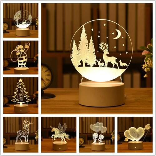 Christmas Decorations for Home Elk Tree Christmas 3D Acrylic USB Night Light Xmas Gifts Navidad 2022 New Year Home Decor Garland