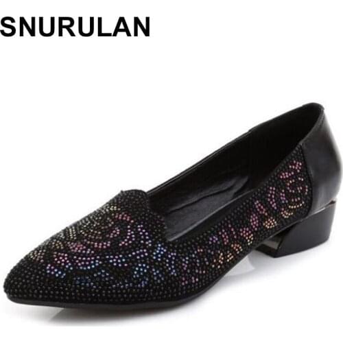 SNURULAN 2020autumn new pointed shallow mouth rhinestone shoes women fashion shoes comfort non-slip low heel shoes woman banquet