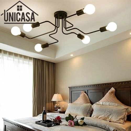 Vintage Bar Multiple Rod Wrought Iron Ceiling Lamp Lights For Home Lighting E27 LED Bulb Living Room Art deco Industrial antique