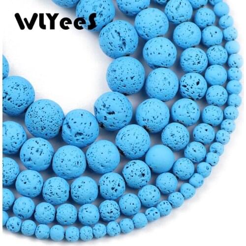 WLYeeS Natural Stone Lake blue Rock Lava Beads 4 6 8 10 12mm Round Loose Beads for Women Jewelry accessories Bracelet Making DIY