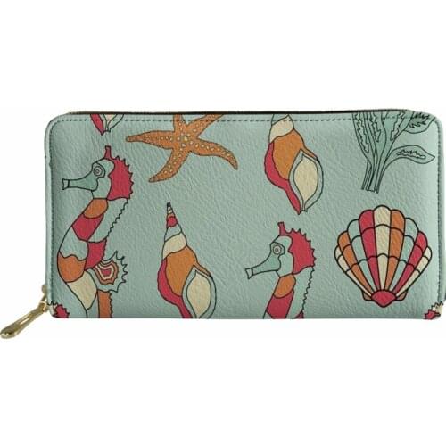 Noisydesigns Women Long Wallets Ladies Cluth Thin Cash Holder Phone Coin Pocket for Female Girls Seahorse Shark Design sac place