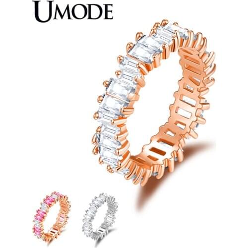 UMODE New Fashion Unique Champagne Gold Color Crystal Rings for Women Rose Red Zircon Engagement Ring Bague Femme AUR0572A