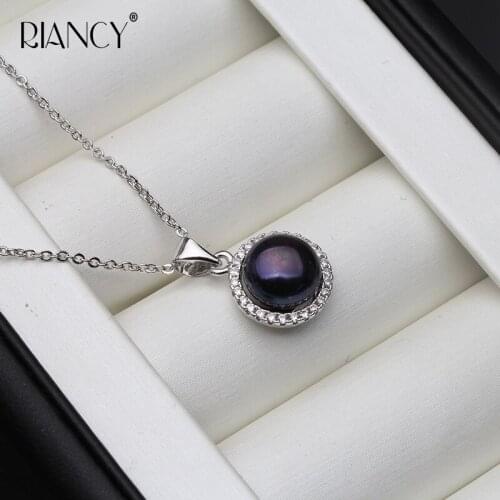 Fashion Black Natural Freshwater Pearl Pendant Necklace Shiny zircon Jewelry For Women wedding gift