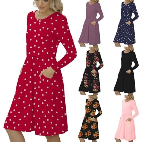 Winter Dress Women Ruffle 2020 Sexy Black Casual Slim Long Sleeve Party Dresses Plus Size Loose Polka-dot Dress Pocket Vestidos