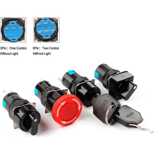 1PCS Knob Rotary Switch 16mm 3/6 position Small Square&Round Emergency stop Switch Start Up Power Switch With key Switch AB6