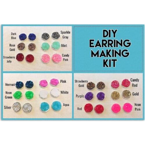 100sets DIY earring Kit, druzy earring kit, jewelry making kit, earring set, diy kit, diy jewelry, druzy studs, 12mm Druzy