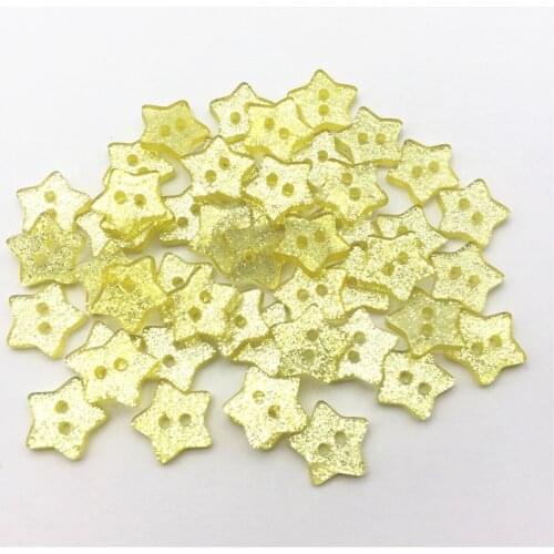 1000pcs 14mm Glitter Star Buttons Sparkle Sewing 2 Holes For Scrapbooking Embellishments Resin Button Yellow Color