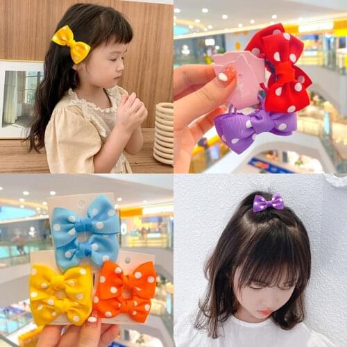 2 Pcs/Set Children Cute Sweet Dot Bow Scrunchies Rubber Bands Hairpins Baby Girls Lovely Hair Clips Kids Colors Hair Accessories